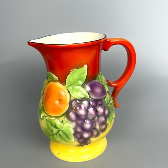 Vintage 1930th Ditmar Urbach Czechoslovakia Art Ceramic Pitcher Fruit Design - Picture 2 of 11